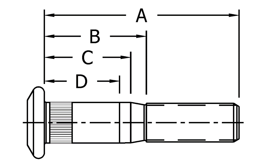 STUD WHEEL METRIC    M22 X 1.5MM X 3.64&quot;